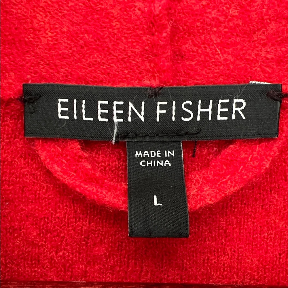 Eileen Fisher | Vibrant Red Open-Front Fine Merino Wool Shawl Cardigan Size L - Picture 3 of 16